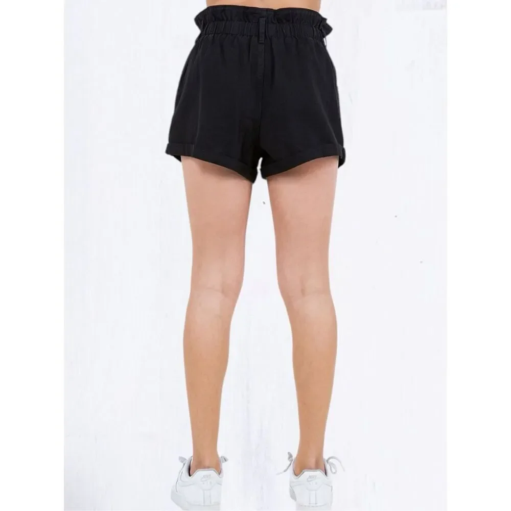 American Bazi Black High Rise Paper Bag Shorts Size Large NWT